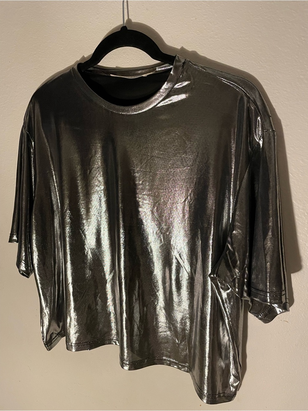 Ellison Shiny Silver Boxy Crop Top